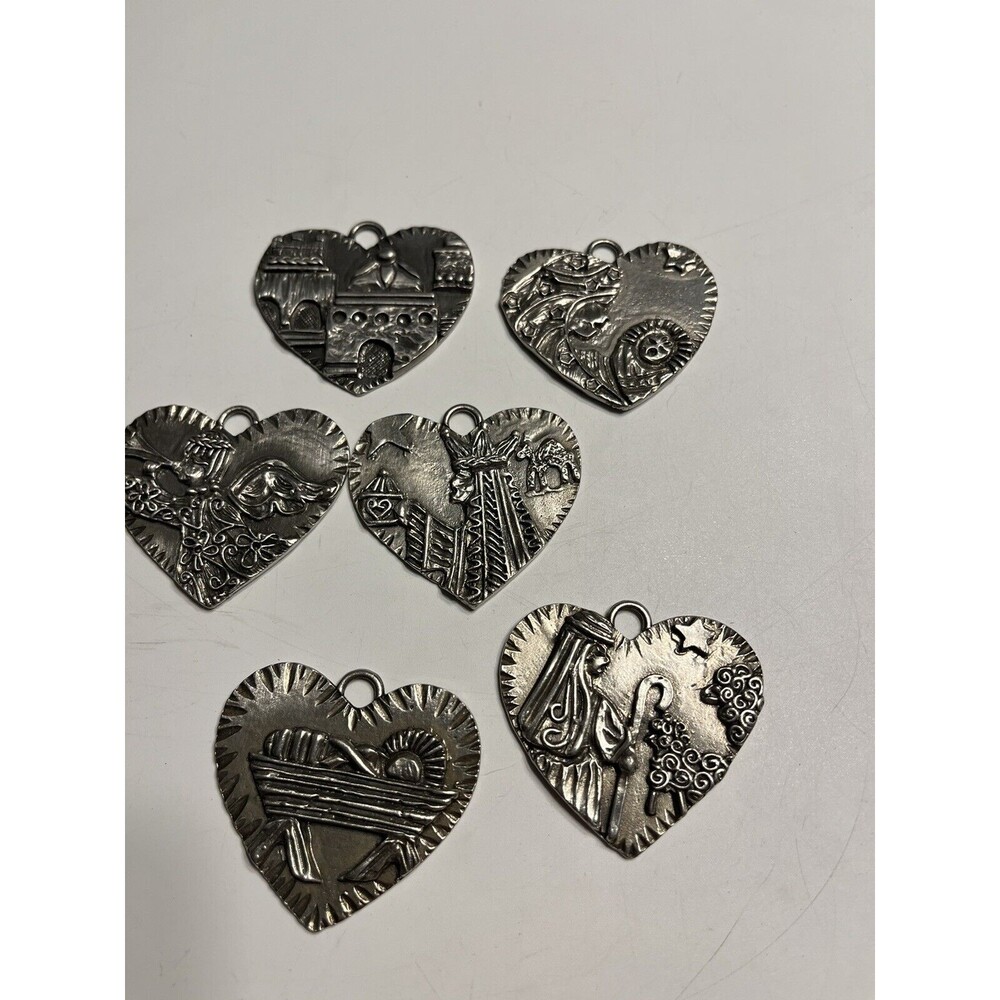 Lot of 6 Marcie USA Pewter Nativity Pendants Ornaments